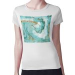 تيشرت نسائي مقاس: M بتصميم أزرق ذهبي