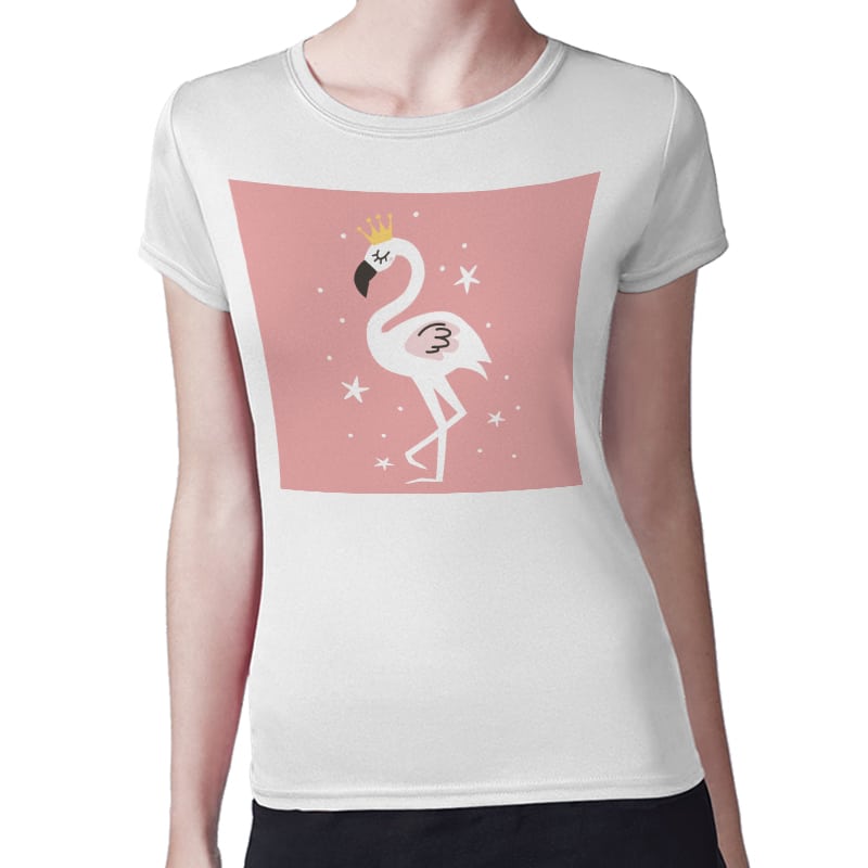 تيشرت نسائي مقاس: M بتصميم فلامنجو بتاج تيشرت نسائي مقاس: M بتصميم فلامنجو بتاج