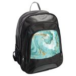 حقيبة ظهر جلدية بتصميم أزرق ذهبي