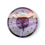 ساعة حائط دائرية بتصميم ورود بنفسجيه ساعة حائط دائرية بتصميم ورود بنفسجيه