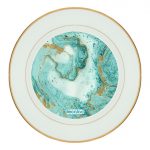 طبق زينة للطعام باطار داخلي ذهبي بتصميم أزرق ذهبي