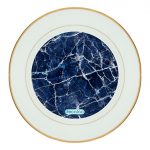 طبق زينة للطعام باطار داخلي ذهبي بتصميم أزرق وأبيض