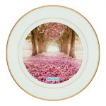 طبق زينة للطعام باطار داخلي ذهبي بتصميم اشجار الساكورا