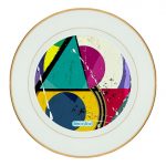 طبق زينة للطعام باطار داخلي ذهبي بتصميم اشكال هندسيه