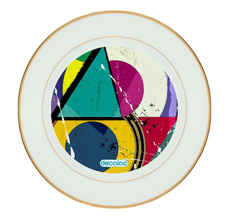 طبق زينة للطعام باطار داخلي ذهبي بتصميم اشكال هندسيه طبق زينة للطعام باطار داخلي ذهبي بتصميم اشكال هندسيه