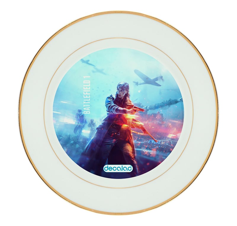 طبق زينة للطعام باطار داخلي ذهبي بتصميم الفتاة المحاربة باتلفيلد 1 طبق زينة للطعام باطار داخلي ذهبي بتصميم الفتاة المحاربة باتلفيلد 1