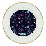 طبق زينة للطعام باطار داخلي ذهبي بتصميم الفضاء والمجرة