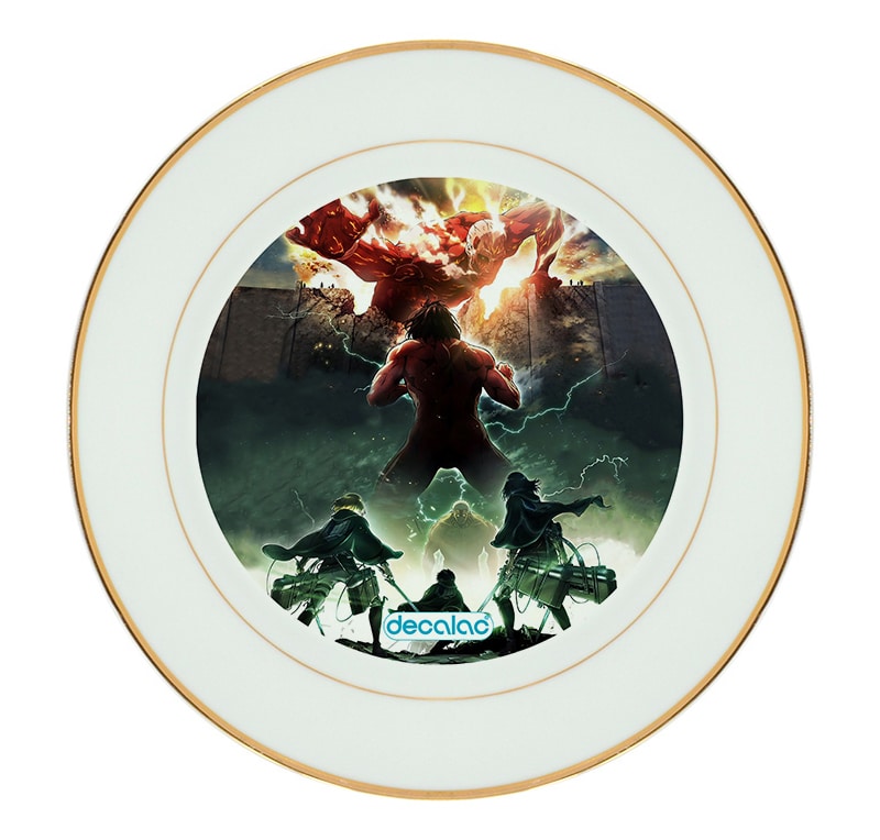 طبق زينة للطعام باطار داخلي ذهبي بتصميم حرب عملاقان هجوم العمالقة طبق زينة للطعام باطار داخلي ذهبي بتصميم حرب عملاقان هجوم العمالقة