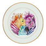 طبق زينة للطعام باطار داخلي ذهبي بتصميم حمار وحشي ملون