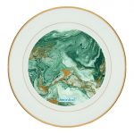 طبق زينة للطعام باطار داخلي ذهبي بتصميم ذهبي وأخضر