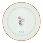 طبق زينة للطعام باطار داخلي ذهبي بتصميم رسمه ورده