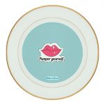 طبق زينة للطعام باطار داخلي ذهبي بتصميم شفاه جذابه