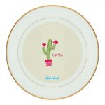 طبق زينة للطعام باطار داخلي ذهبي بتصميم صبار رسم