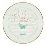 طبق زينة للطعام باطار داخلي ذهبي بتصميم طائر الفلامنجو