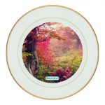 طبق زينة للطعام باطار داخلي ذهبي بتصميم غابه ورود