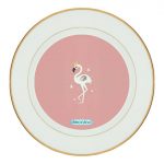 طبق زينة للطعام باطار داخلي ذهبي بتصميم فلامنجو بتاج