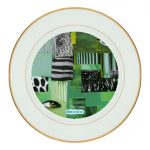 طبق زينة للطعام باطار داخلي ذهبي بتصميم فن تجريدي