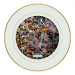 طبق زينة للطعام باطار داخلي ذهبي بتصميم فن تجريدي