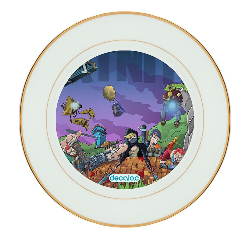 طبق زينة للطعام باطار داخلي ذهبي بتصميم فورت نايت رسم طبق زينة للطعام باطار داخلي ذهبي بتصميم فورت نايت رسم