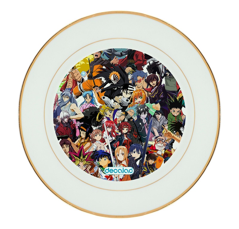 طبق زينة للطعام باطار داخلي ذهبي بتصميم قتال كل الانميات طبق زينة للطعام باطار داخلي ذهبي بتصميم قتال كل الانميات