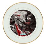 طبق زينة للطعام باطار داخلي ذهبي بتصميم قتال ليفاي هجوم العمالقة