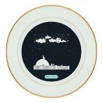 طبق زينة للطعام باطار داخلي ذهبي بتصميم قمر والنجوم