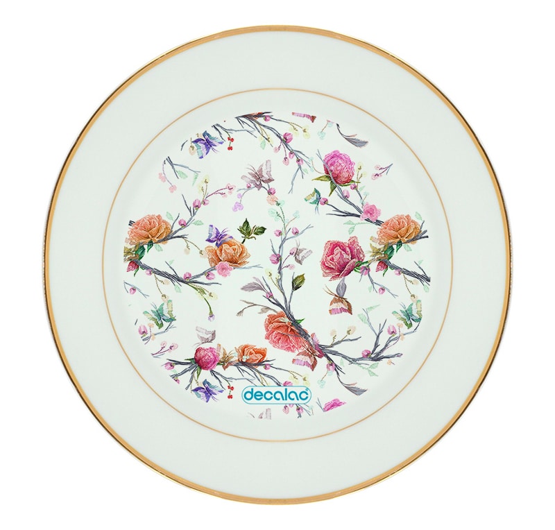 طبق زينة للطعام باطار داخلي ذهبي بتصميم مورد طبق زينة للطعام باطار داخلي ذهبي بتصميم مورد