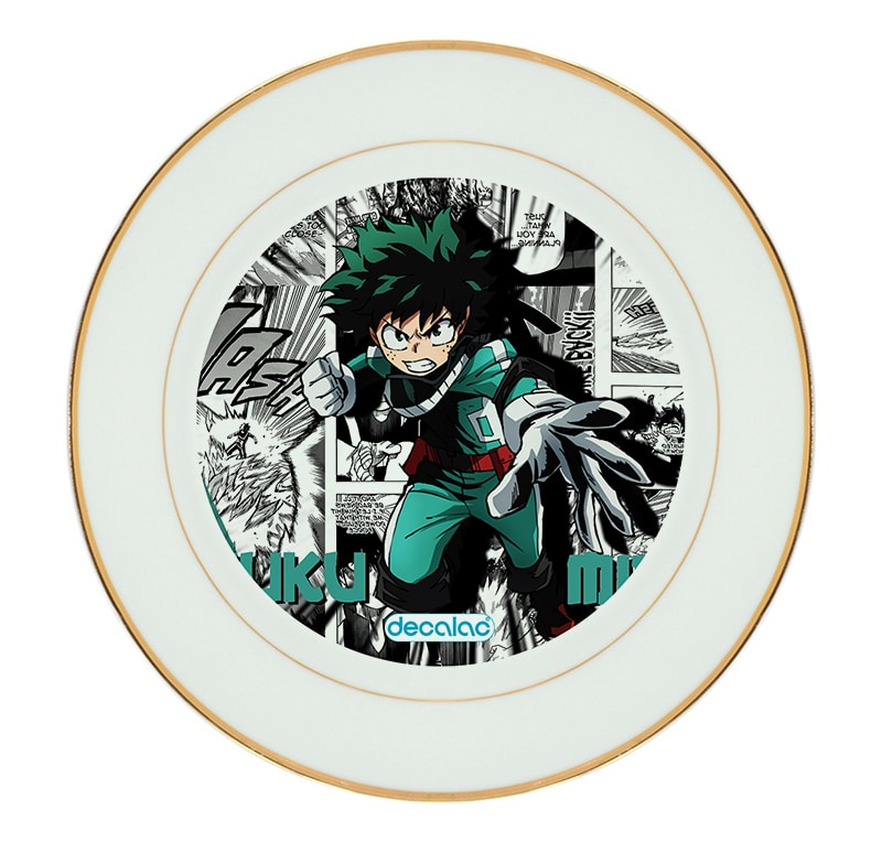 طبق زينة للطعام باطار داخلي ذهبي بتصميم ميدوريا مانجا أكاديميتي للأبطال طبق زينة للطعام باطار داخلي ذهبي بتصميم ميدوريا مانجا أكاديميتي للأبطال