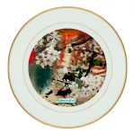 طبق زينة للطعام باطار داخلي ذهبي بتصميم ورود