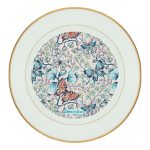 طبق زينة للطعام باطار داخلي ذهبي بتصميم ورود وفراشات