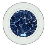 طبق زينة للطعام باطار داخلي فضي بتصميم أزرق وأبيض