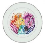 طبق زينة للطعام باطار داخلي فضي بتصميم حمار وحشي ملون