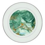 طبق زينة للطعام باطار داخلي فضي بتصميم ذهبي وأخضر