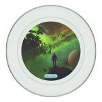 طبق زينة للطعام باطار داخلي فضي بتصميم رحله الى الفضاء