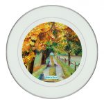 طبق زينة للطعام باطار داخلي فضي بتصميم رسم الطبيعه