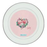 طبق زينة للطعام باطار داخلي فضي بتصميم زوجين الحب فلامنغو