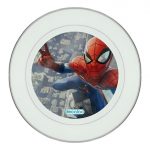 طبق زينة للطعام باطار داخلي فضي بتصميم سبايدر مان اعلى البرج