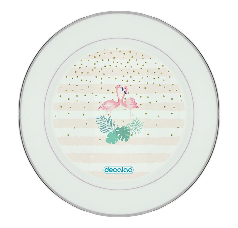 طبق زينة للطعام باطار داخلي فضي بتصميم طائر الفلامنجو طبق زينة للطعام باطار داخلي فضي بتصميم طائر الفلامنجو