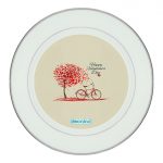 طبق زينة للطعام باطار داخلي فضي بتصميم عيد حب سعيد