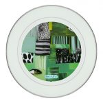 طبق زينة للطعام باطار داخلي فضي بتصميم فن تجريدي