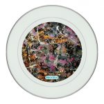 طبق زينة للطعام باطار داخلي فضي بتصميم فن تجريدي