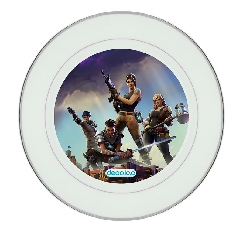 طبق زينة للطعام باطار داخلي فضي بتصميم قتال الزومبي فورت نايت طبق زينة للطعام باطار داخلي فضي بتصميم قتال الزومبي فورت نايت