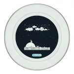 طبق زينة للطعام باطار داخلي فضي بتصميم قمر والنجوم