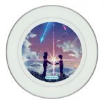 طبق زينة للطعام باطار داخلي فضي بتصميم لحظه اللقاء انمي أسمك