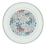 طبق زينة للطعام باطار داخلي فضي بتصميم ورود وفراشات