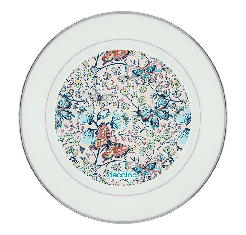 طبق زينة للطعام باطار داخلي فضي بتصميم ورود وفراشات طبق زينة للطعام باطار داخلي فضي بتصميم ورود وفراشات