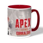 كوب قهوة بمقبض احمر بتصميم أبيكس ليجندز جبل طارق