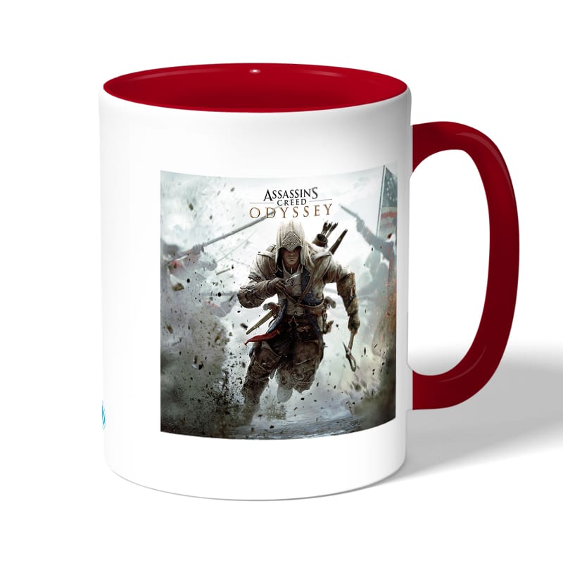 كوب قهوة بمقبض احمر بتصميم أساسنز كريد وسط الحرب كوب قهوة بمقبض احمر بتصميم أساسنز كريد وسط الحرب