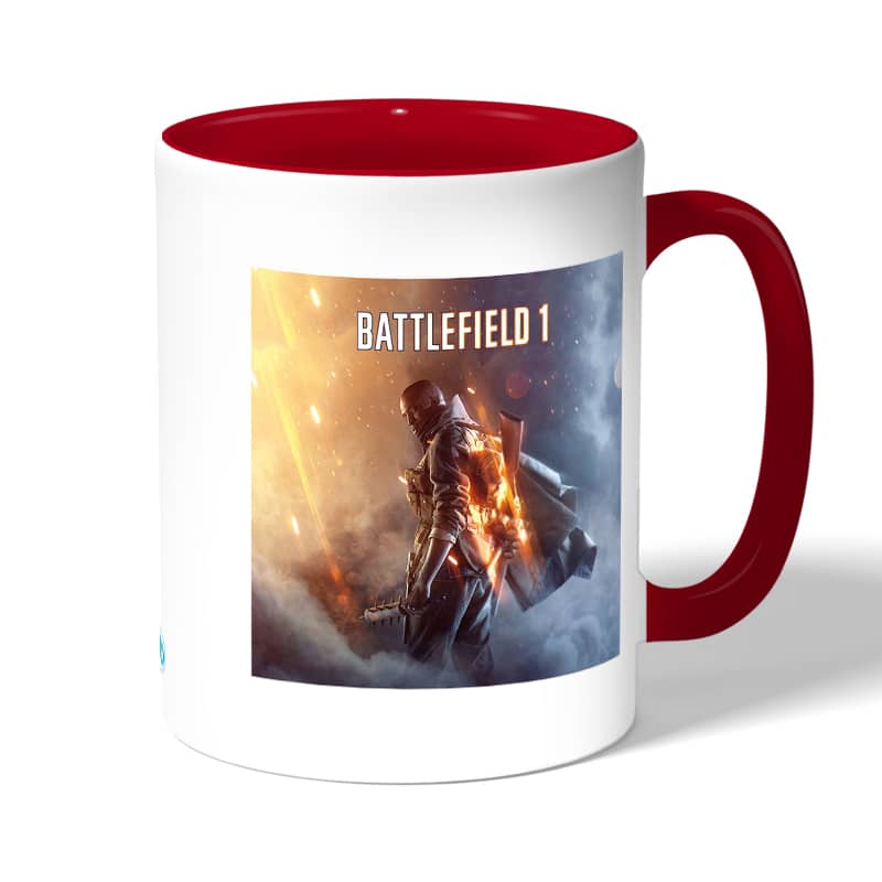 كوب قهوة بمقبض احمر بتصميم اسلحة باتلفيلد كوب قهوة بمقبض احمر بتصميم اسلحة باتلفيلد