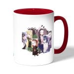 كوب قهوة بمقبض احمر بتصميم اصدقاء قاتل شيطان